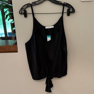 Lush Parina Black Front Tie Satin Crop Camisole Blouse XL NWT